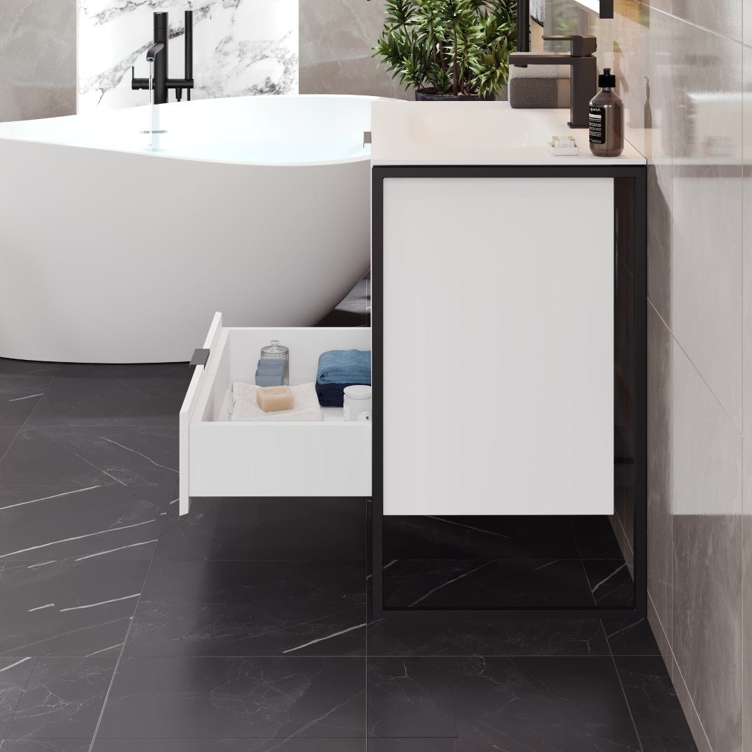 Onyx 34 in. White Wall Mount Single Sink Bath Vanity with Solid Surface Top and Integrated Sink - Bathroom Vanity by Eviva