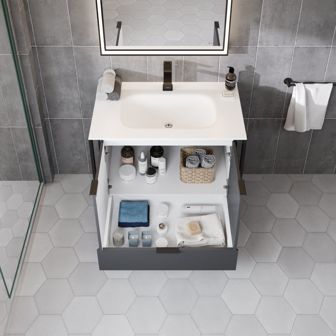 Onyx 34 in. Gray Wall Mount Single Sink Bath Vanity with Solid Surface Top and Integrated Sink