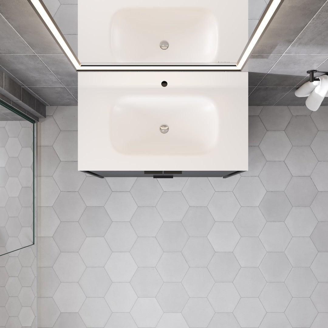 Onyx 34 in. Gray Wall Mount Single Sink Bath Vanity with Solid Surface Top and Integrated Sink