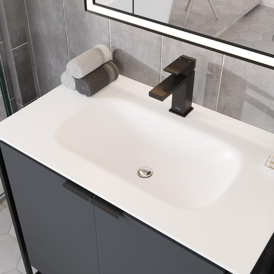 Onyx 34 in. Gray Wall Mount Single Sink Bath Vanity with Solid Surface Top and Integrated Sink