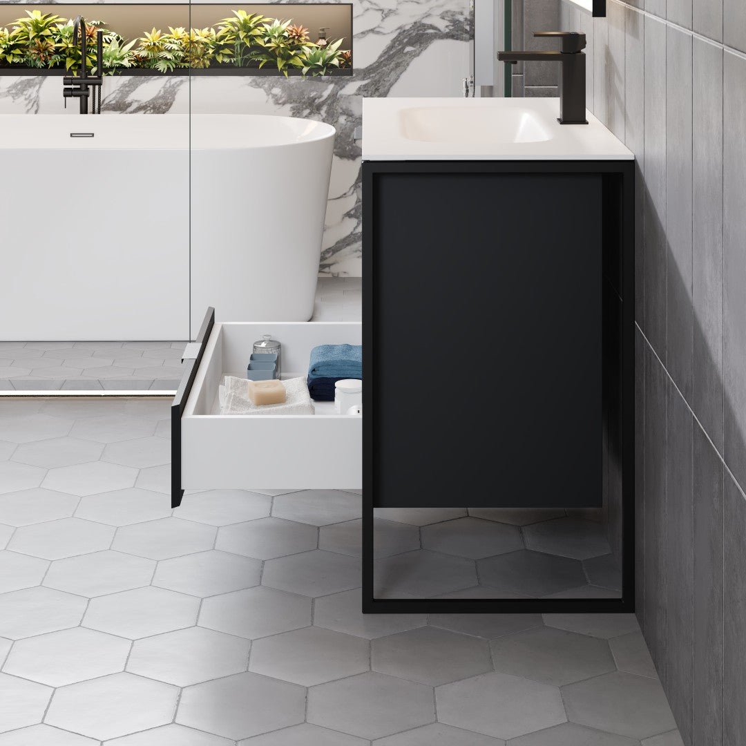 Onyx 34 in. Gray Wall Mount Single Sink Bath Vanity with Solid Surface Top and Integrated Sink - Bathroom Vanity by Eviva