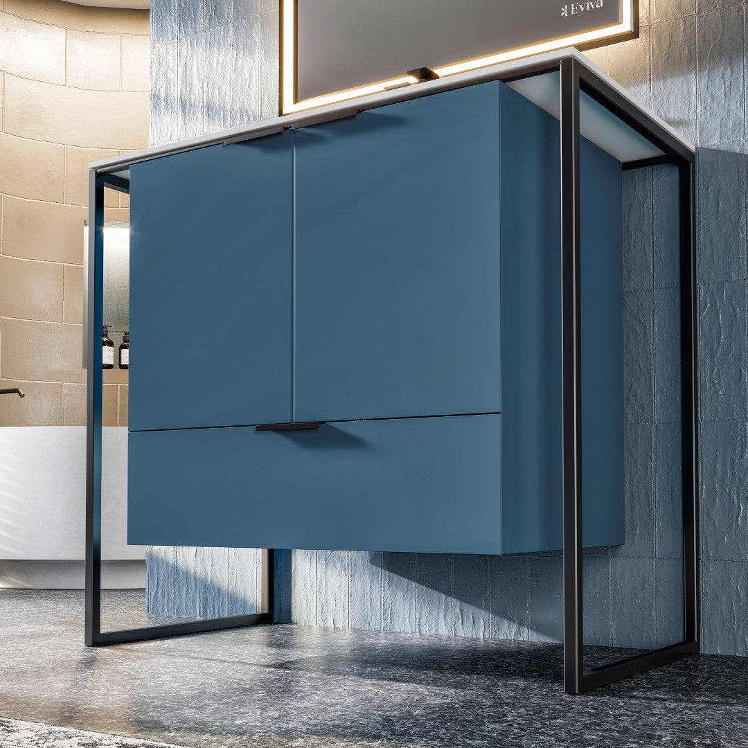 Onyx 34 in. Blue Wall Mount Single Sink Bath Vanity with Solid Surface Top and Integrated Sink