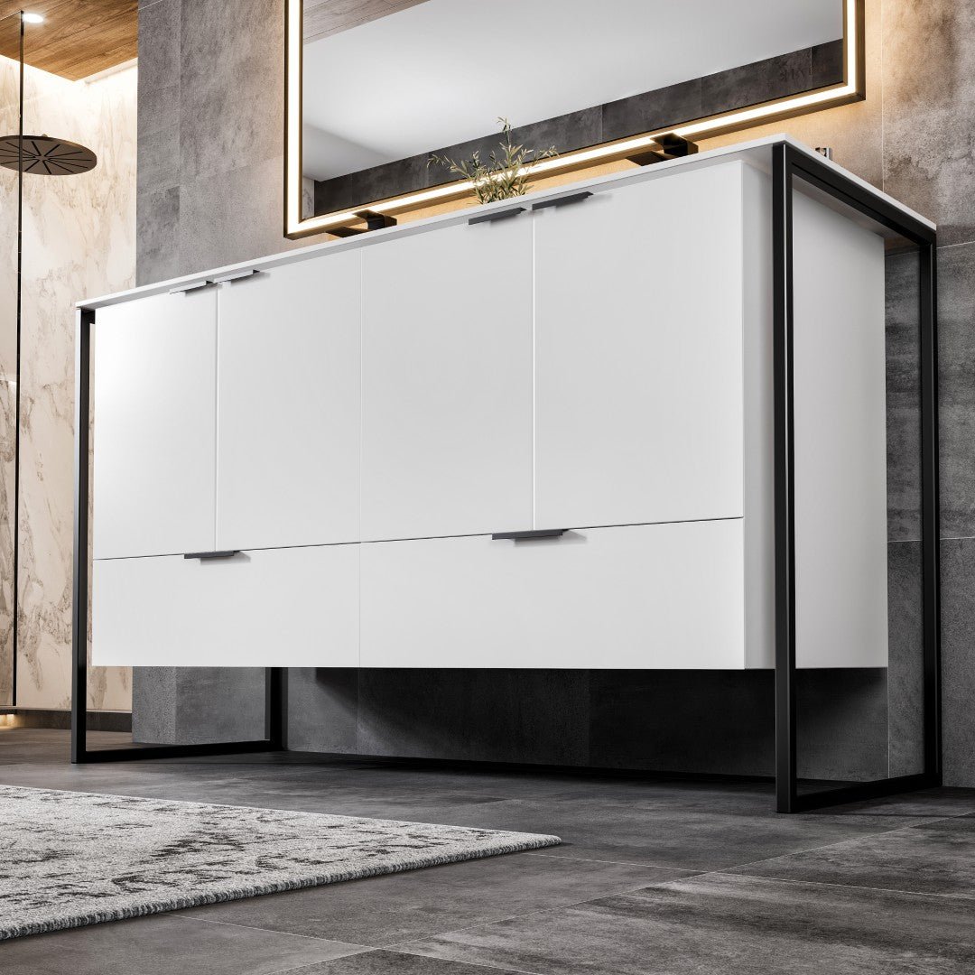 Onyx 48 in. White Wall Mount Double Sink Bath Vanity with Solid Surface Top and Integrated Sinks - Bathroom Vanity by Eviva