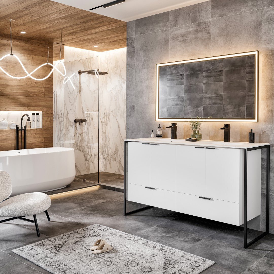 Onyx 48 in. White Wall Mount Double Sink Bath Vanity with Solid Surface Top and Integrated Sinks - Bathroom Vanity by Eviva