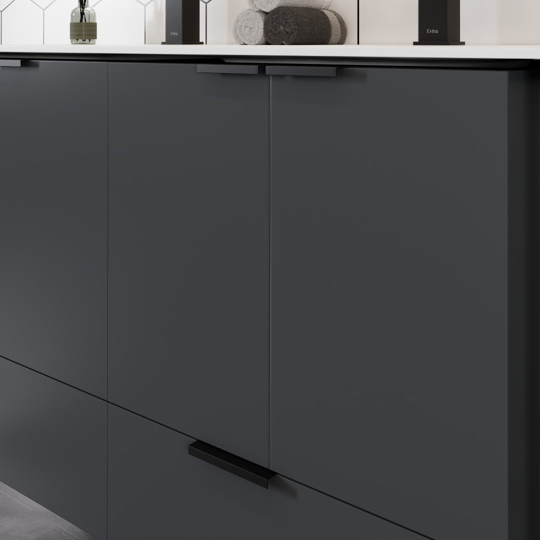 Onyx 48 in. Gray Wall Mount Double Sink  Bath Vanity with Solid Surface Top and Integrated Sinks