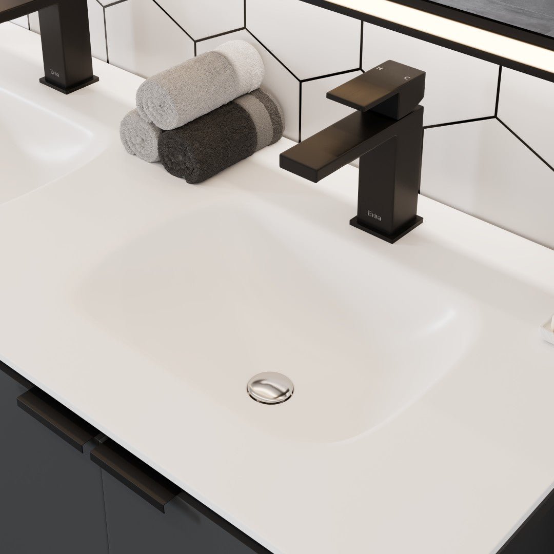 Onyx 48 in. Gray Wall Mount Double Sink Bath Vanity with Solid Surface Top and Integrated Sinks - Bathroom Vanity by Eviva