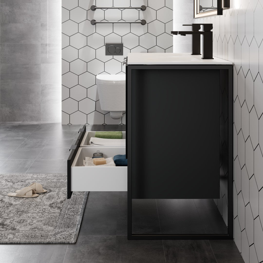 Onyx 48 in. Gray Wall Mount Double Sink  Bath Vanity with Solid Surface Top and Integrated Sinks