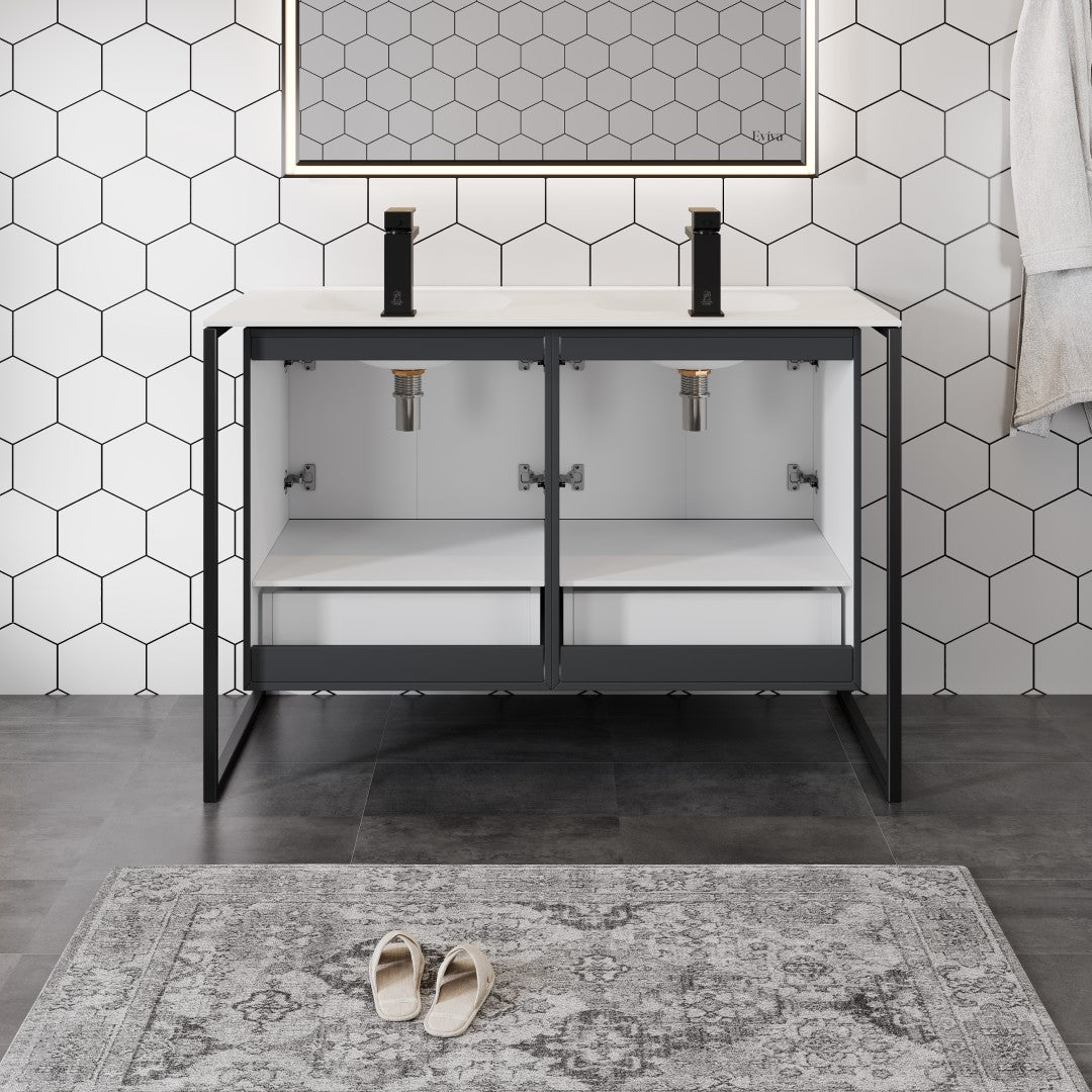 Onyx 48 in. Gray Wall Mount Double Sink  Bath Vanity with Solid Surface Top and Integrated Sinks