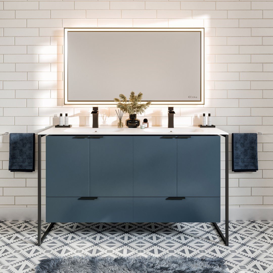 Onyx 48 in. Blue Wall Mount Double Sink Bath Vanity with Solid Surface Top and Integrated Sinks - Bathroom Vanity by Eviva