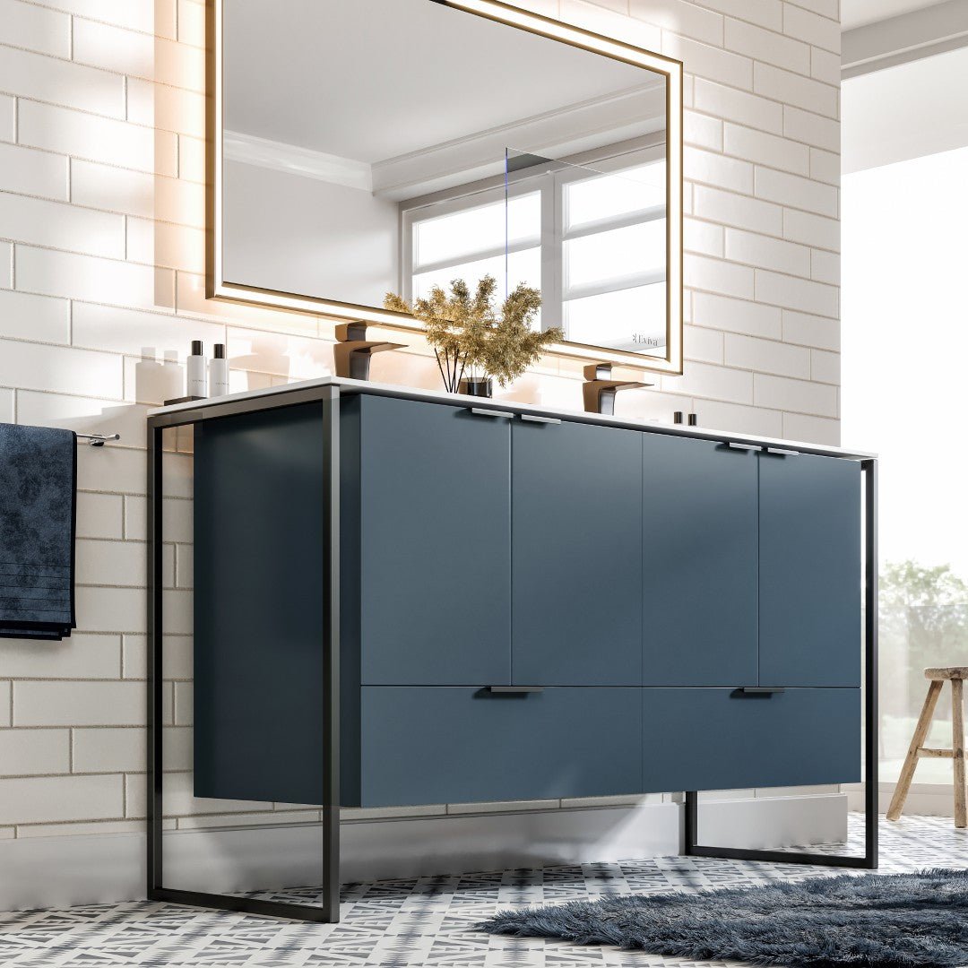 Onyx 48 in. Blue Wall Mount Double Sink Bath Vanity with Solid Surface Top and Integrated Sinks - Bathroom Vanity by Eviva