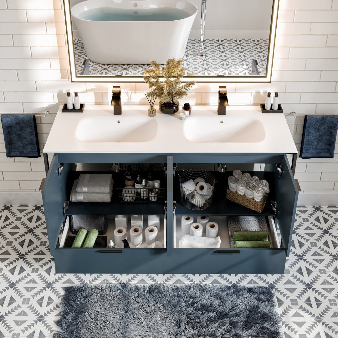 Onyx 48 in. Blue Wall Mount Double Sink Bath Vanity with Solid Surface Top and Integrated Sinks - Bathroom Vanity by Eviva