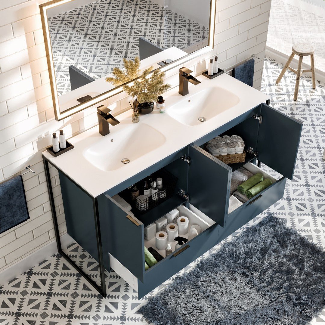 Onyx 48 in. Blue Wall Mount Double Sink Bath Vanity with Solid Surface Top and Integrated Sinks - Bathroom Vanity by Eviva