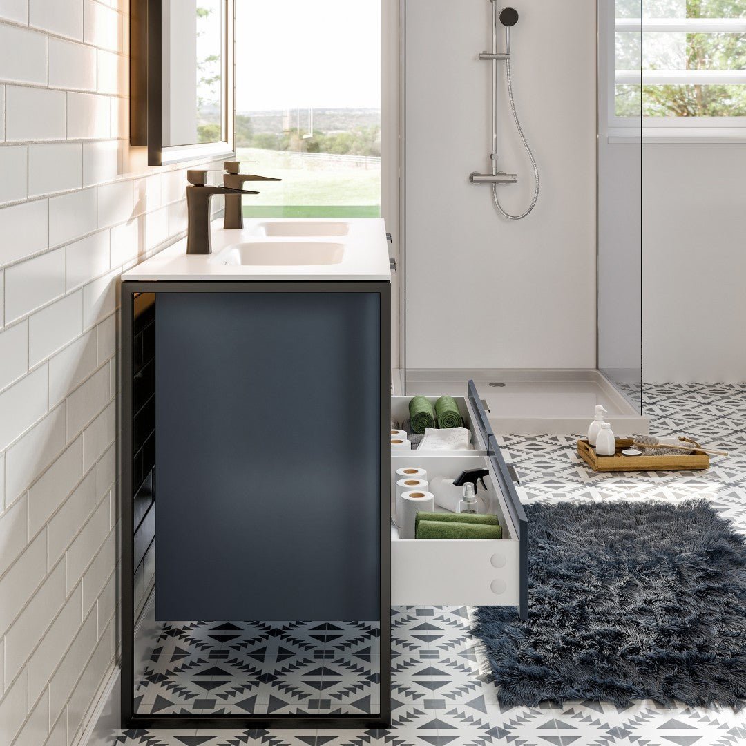 Onyx 48 in. Blue Wall Mount Double Sink Bath Vanity with Solid Surface Top and Integrated Sinks - Bathroom Vanity by Eviva