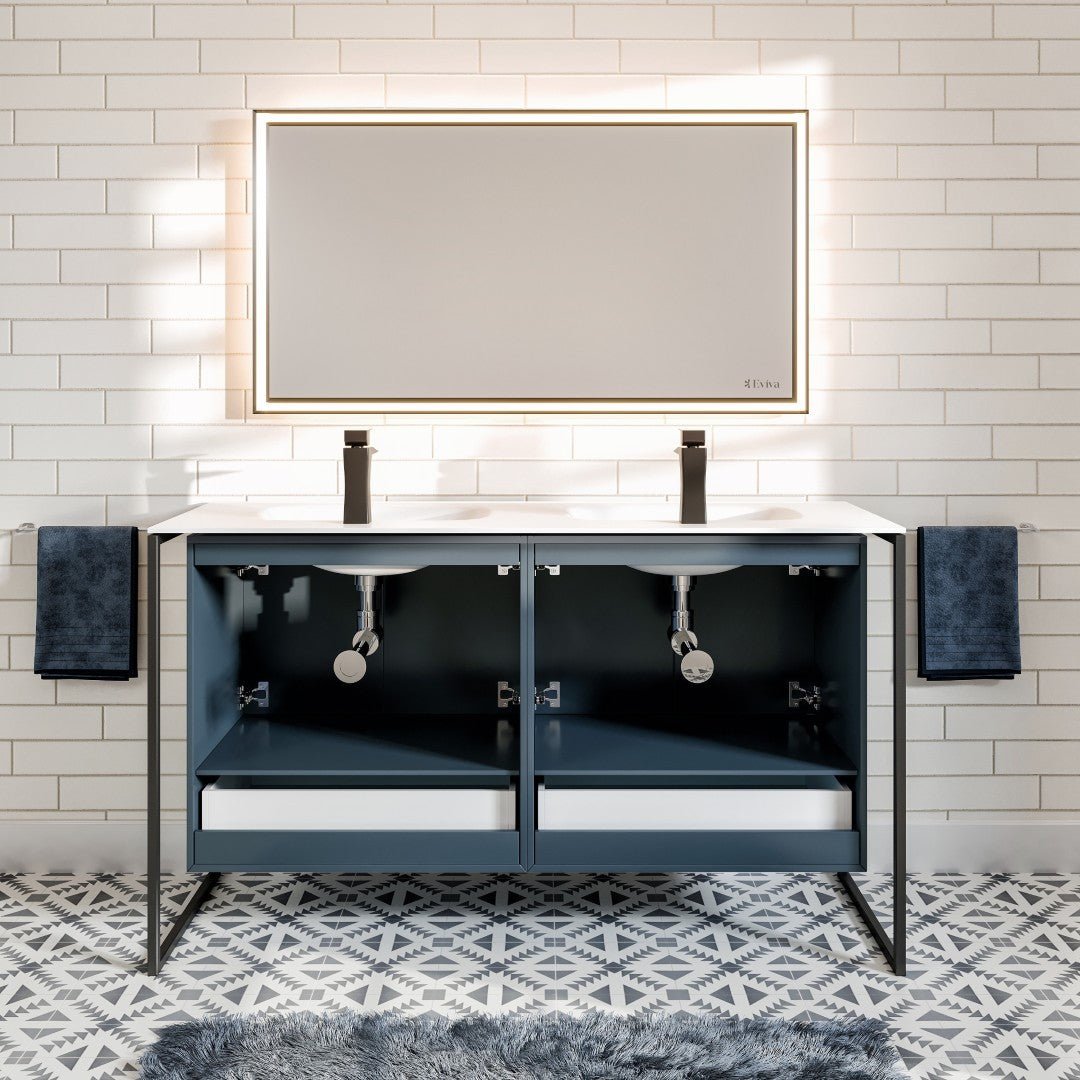 Onyx 48 in. Blue Wall Mount Double Sink Bath Vanity with Solid Surface Top and Integrated Sinks - Bathroom Vanity by Eviva