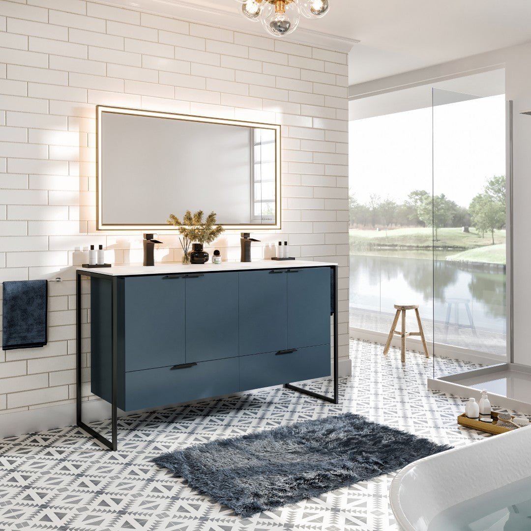 Onyx 48 in. Blue Wall Mount Double Sink Bath Vanity with Solid Surface Top and Integrated Sinks - Bathroom Vanity by Eviva
