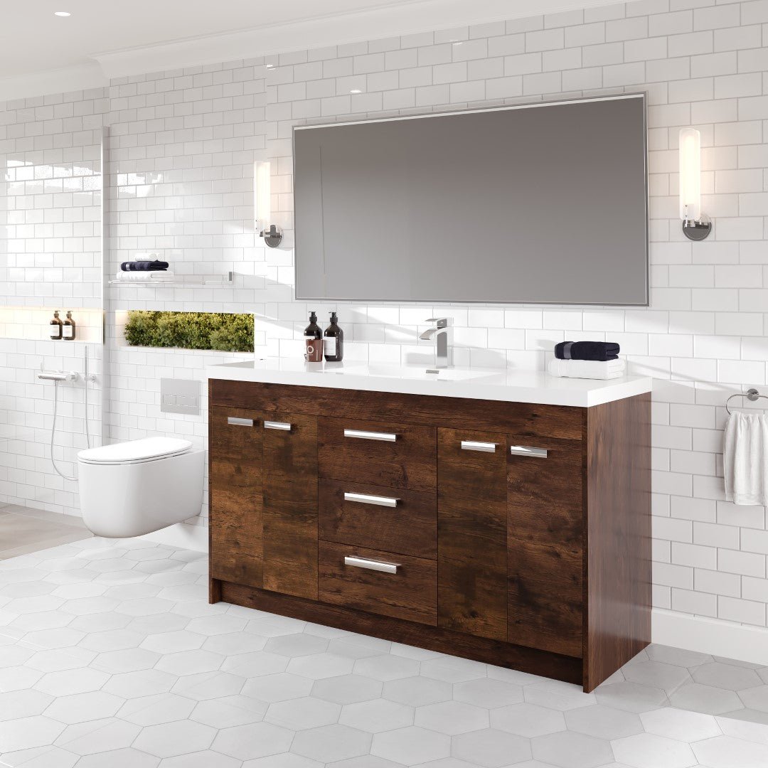 Lugano 60 in. Rosewood Single Sink Bath Vanity with Acrylic Top and Integrated Sink - Bathroom Vanity by Eviva