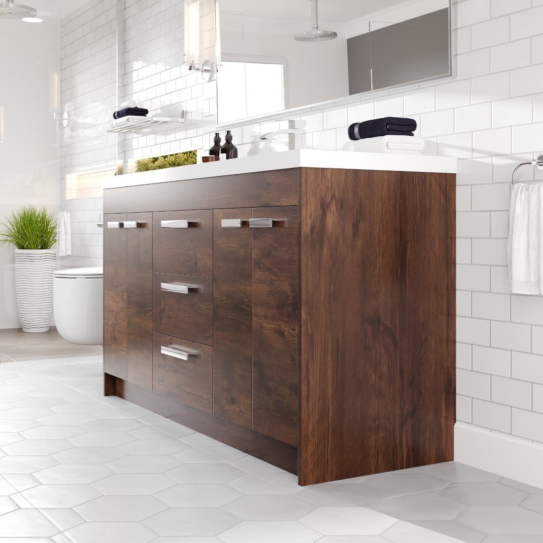 Lugano 60 in. Rosewood Single Sink Bath Vanity with Acrylic Top and Integrated Sink - Bathroom Vanity by Eviva