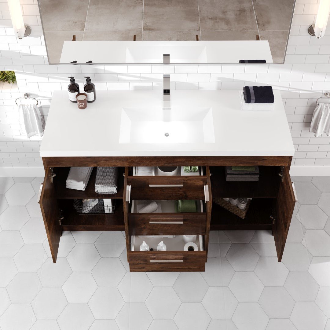 Lugano 60 in. Rosewood Single Sink Bath Vanity with Acrylic Top and Integrated Sink - Bathroom Vanity by Eviva