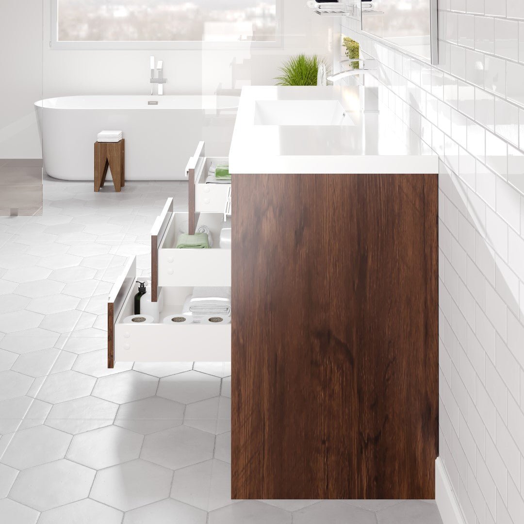 Lugano 60 in. Rosewood Single Sink Bath Vanity with Acrylic Top and Integrated Sink - Bathroom Vanity by Eviva