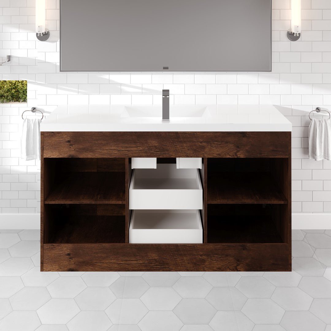 Lugano 60 in. Rosewood Single Sink Bath Vanity with Acrylic Top and Integrated Sink - Bathroom Vanity by Eviva
