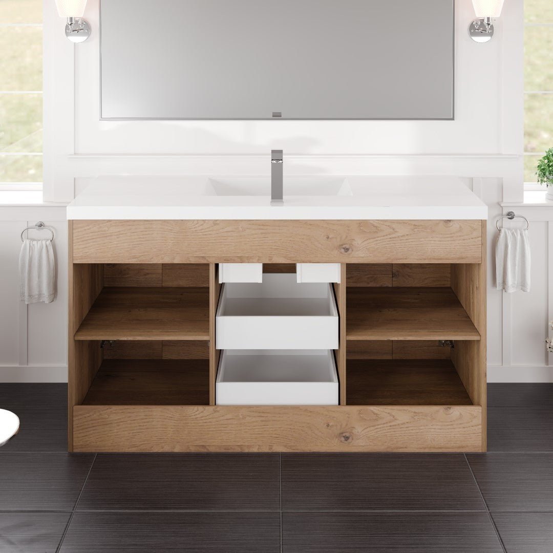 Lugano 60 in. Natural Oak Single Sink Bath Vanity with Acrylic Top and Integrated Sink - Bathroom Vanity by Eviva