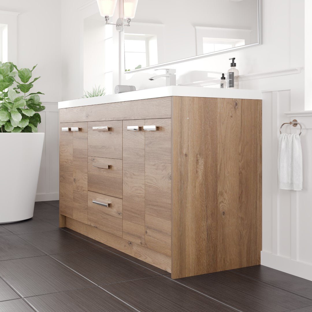 Lugano 60 in. Natural Oak Single Sink Bath Vanity with Acrylic Top and Integrated Sink - Bathroom Vanity by Eviva