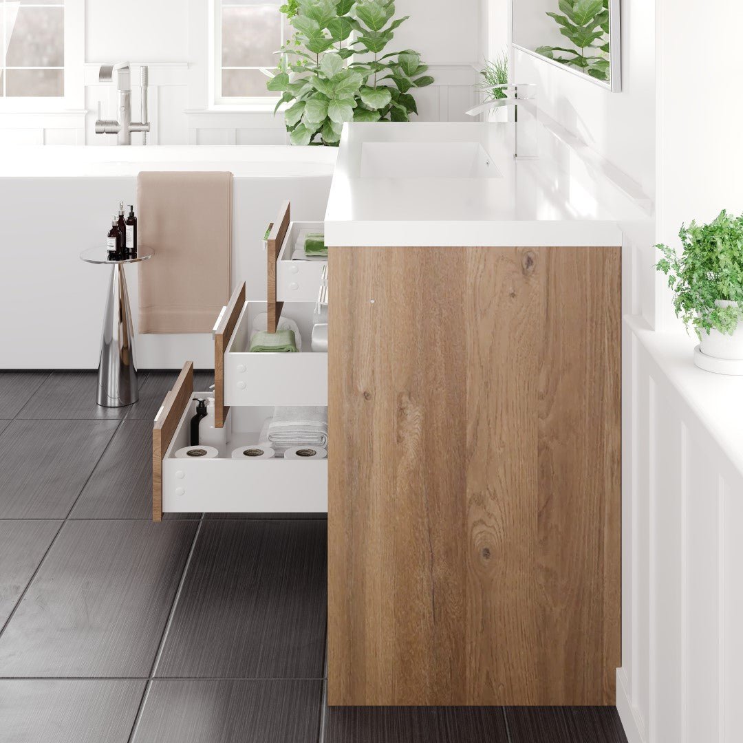 Lugano 60 in. Natural Oak Single Sink Bath Vanity with Acrylic Top and Integrated Sink - Bathroom Vanity by Eviva