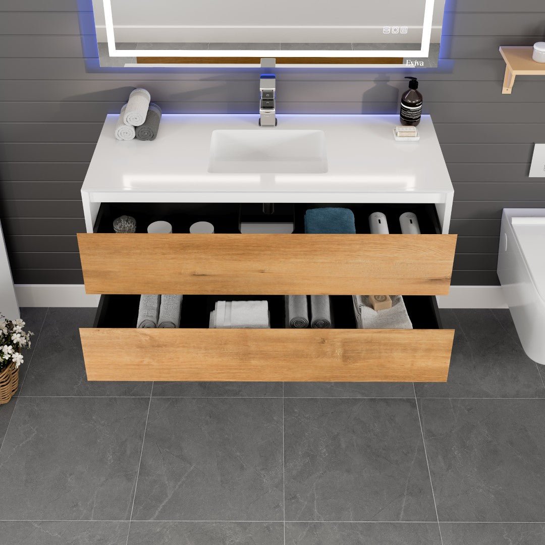 Vienna 48 in. WH Oak Wall Mount Single Sink Bath Vanity with Acrylic Top and Integrated Sink - Bathroom Vanity by Eviva