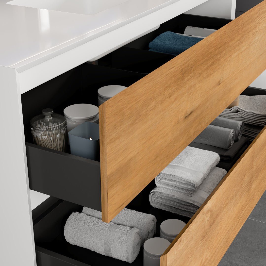 Vienna 48 in. WH Oak Wall Mount Single Sink Bath Vanity with Acrylic Top and Integrated Sink - Bathroom Vanity by Eviva