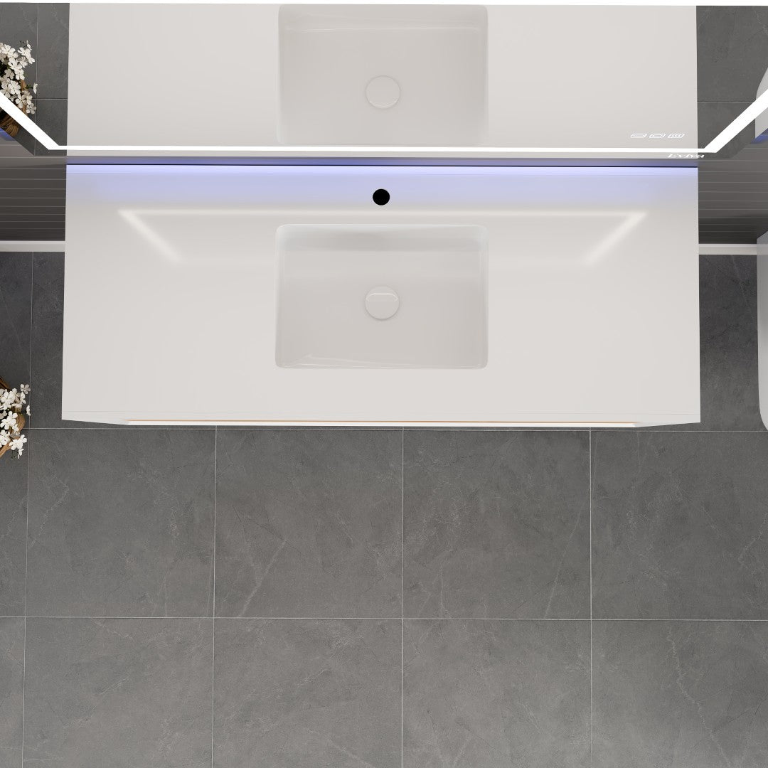 Vienna 48 in. WH Oak Wall Mount Single Sink Bath Vanity with Acrylic Top and Integrated Sink
