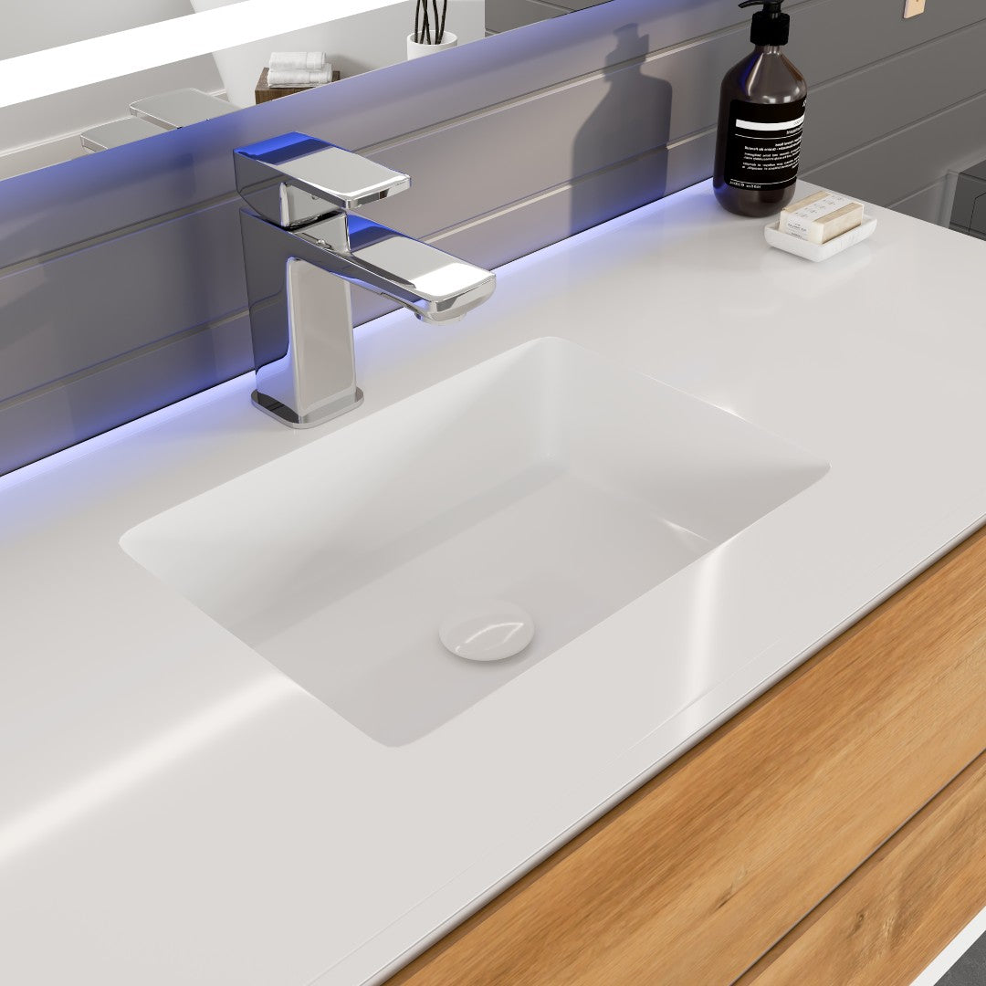 Vienna 48 in. WH Oak Wall Mount Single Sink Bath Vanity with Acrylic Top and Integrated Sink