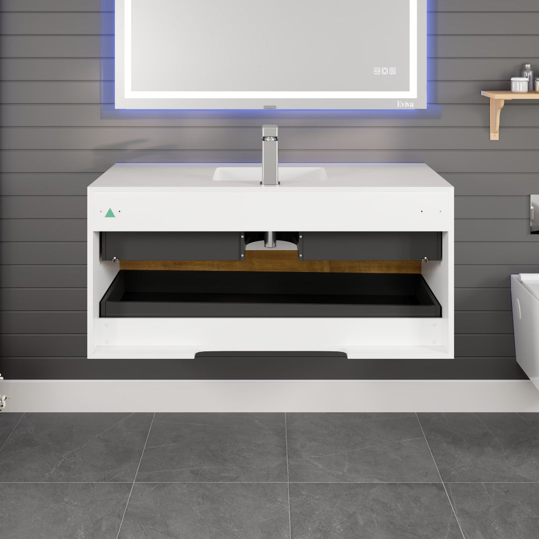 Vienna 48 in. WH Oak Wall Mount Single Sink Bath Vanity with Acrylic Top and Integrated Sink