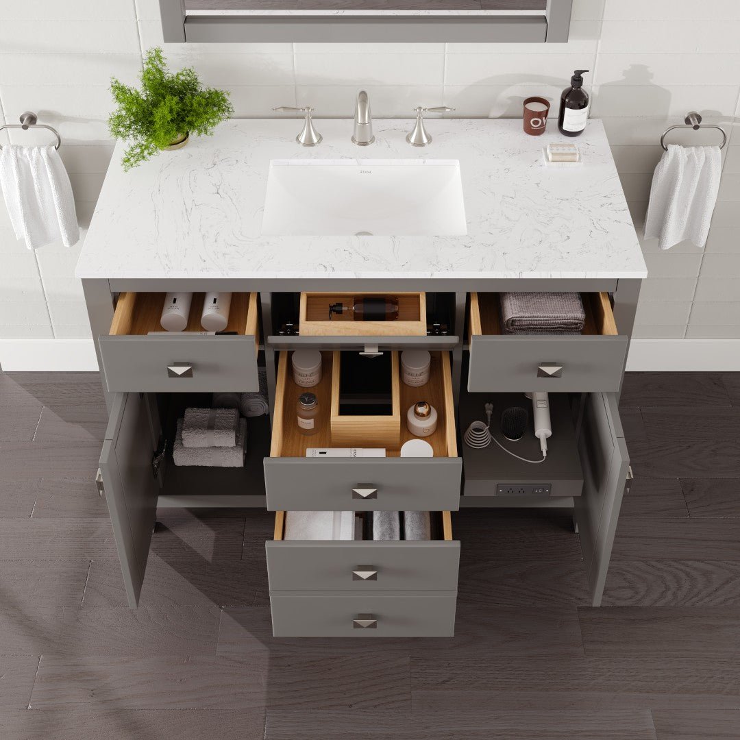 Artemis 42 in. Gray Single Sink Bath Vanity with Engineered Stone Top and Undermount Porcelain Sink - Bathroom Vanity by Eviva
