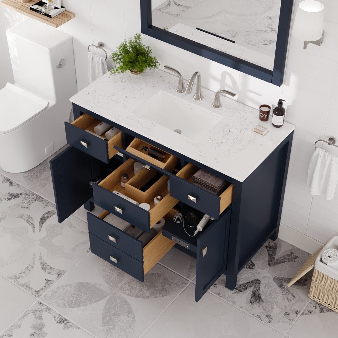 Artemis 42 in. Blue Single Sink Bath Vanity with Engineered Stone Top and Undermount Porcelain Sink - Bathroom Vanity by Eviva