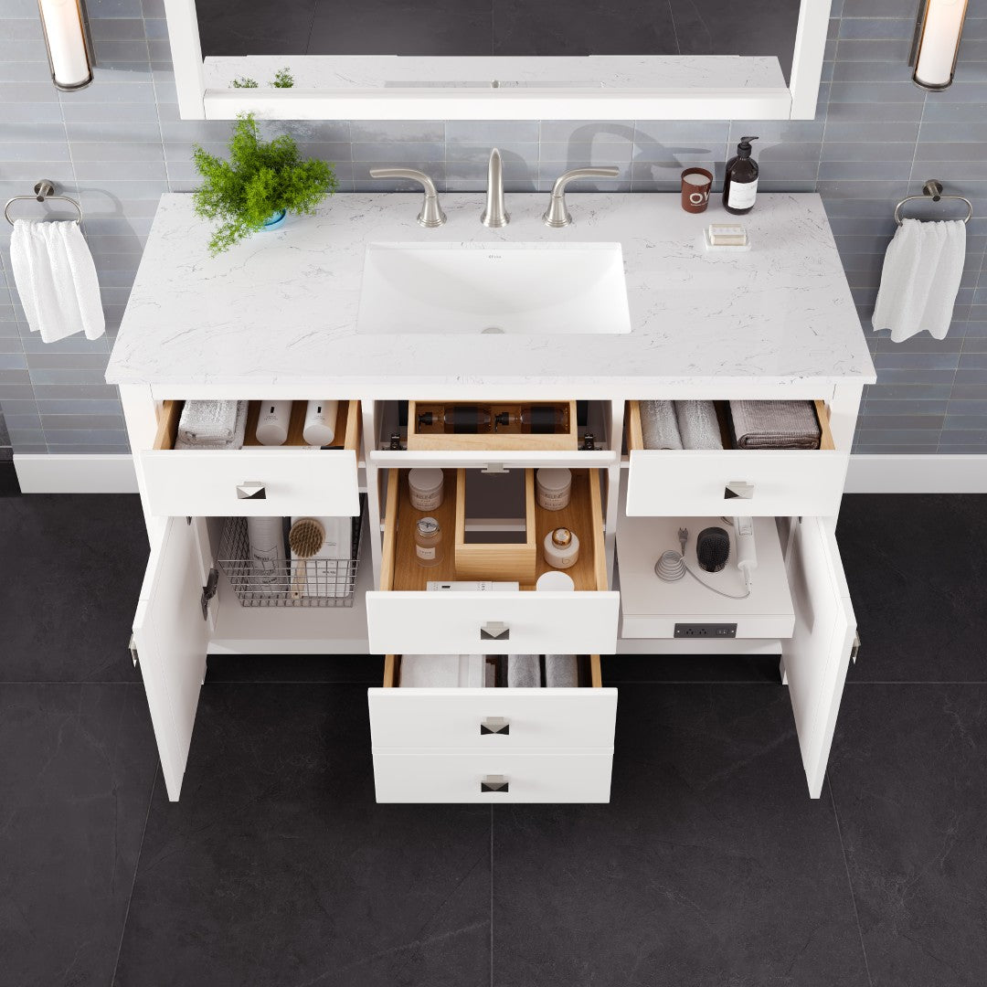 Artemis 48 in. White Single Sink Bath Vanity with Engineered Stone Top and Undermount Porcelain Sink