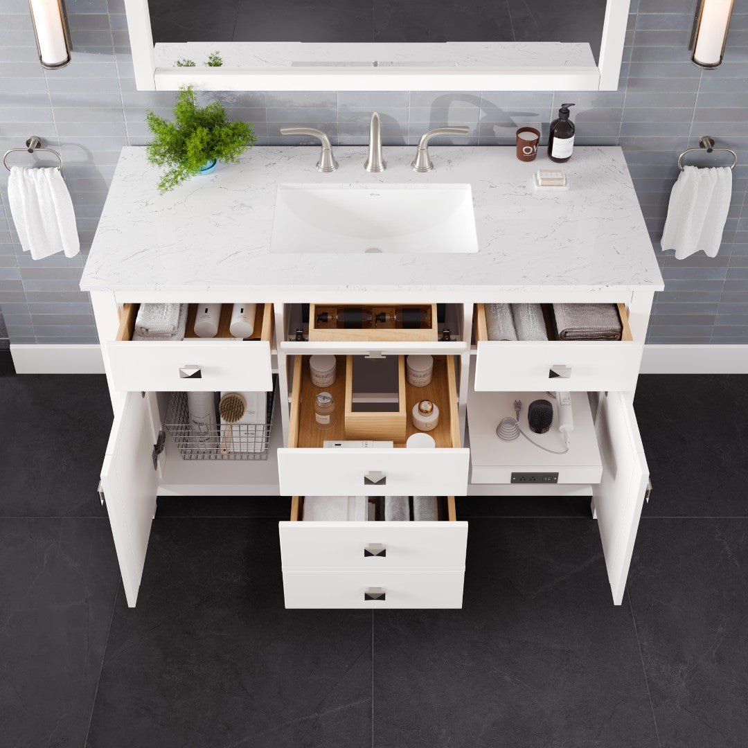 Artemis 48 in. White Single Sink Bath Vanity with Engineered Stone Top and Undermount Porcelain Sink - Bathroom Vanity by Eviva