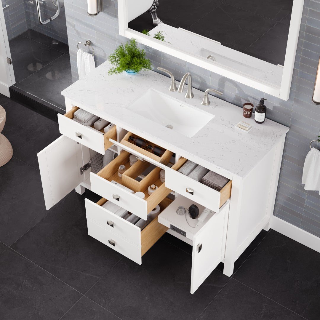Artemis 48 in. White Single Sink Bath Vanity with Engineered Stone Top and Undermount Porcelain Sink - Bathroom Vanity by Eviva