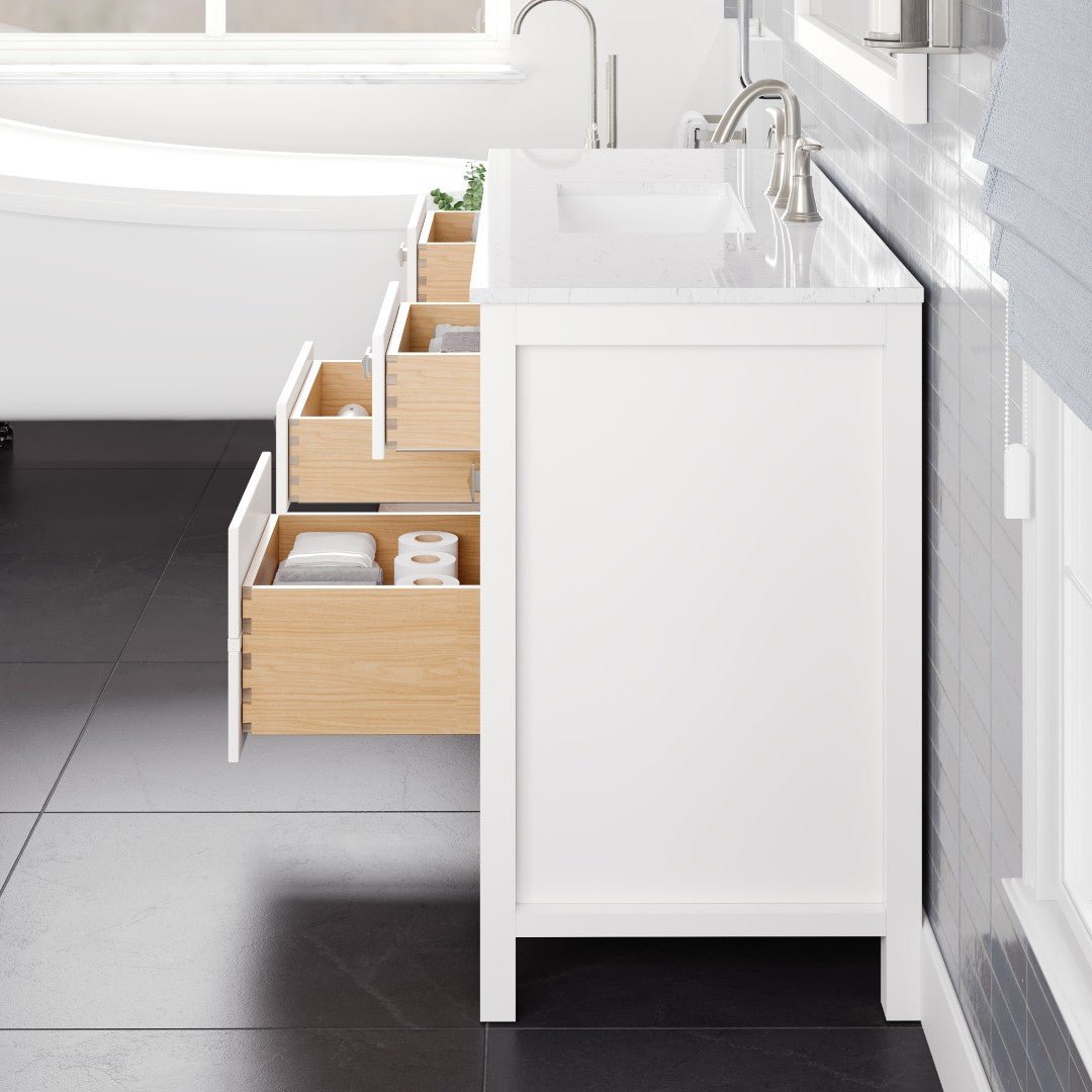 Artemis 48 in. White Single Sink Bath Vanity with Engineered Stone Top and Undermount Porcelain Sink - Bathroom Vanity by Eviva