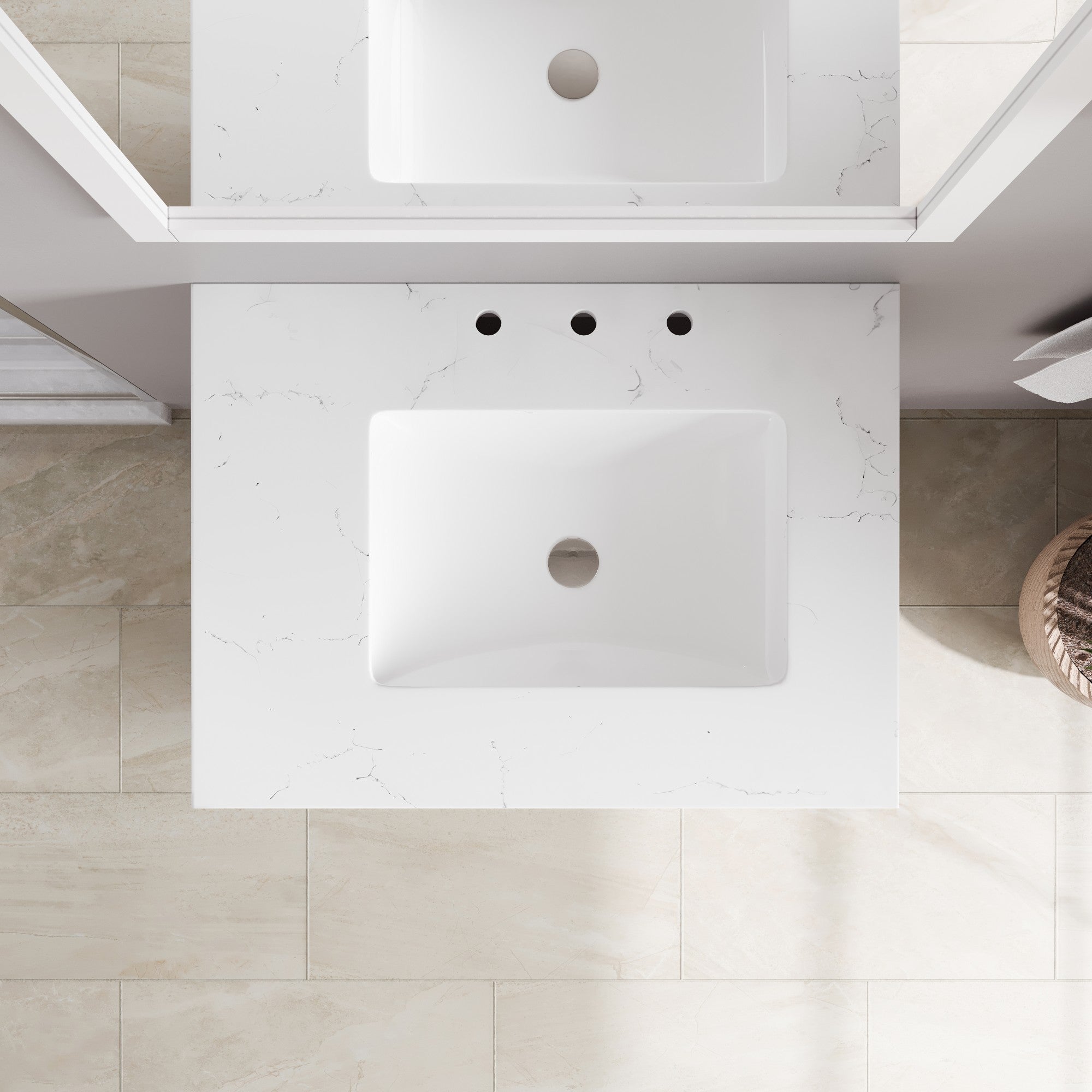 Acclaim 30 in. White Single Right Sink Bath Vanity with Carrara Quartz Top and Undermount Porcelain Sink