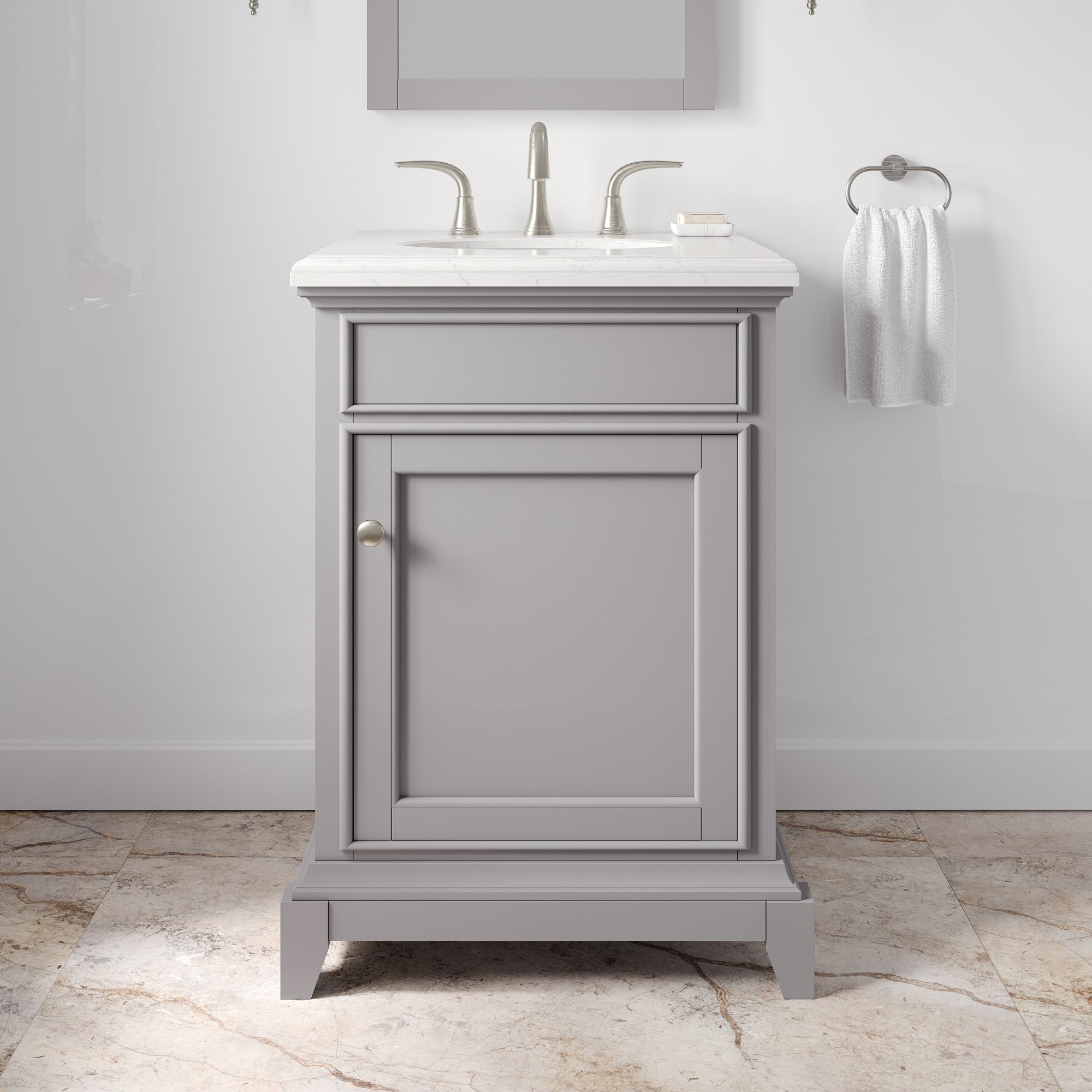 Elite Stamford 24 in. Gray Single Sink Bath Vanity with Carrara Quartz Top and Undermount Porcelain Sink