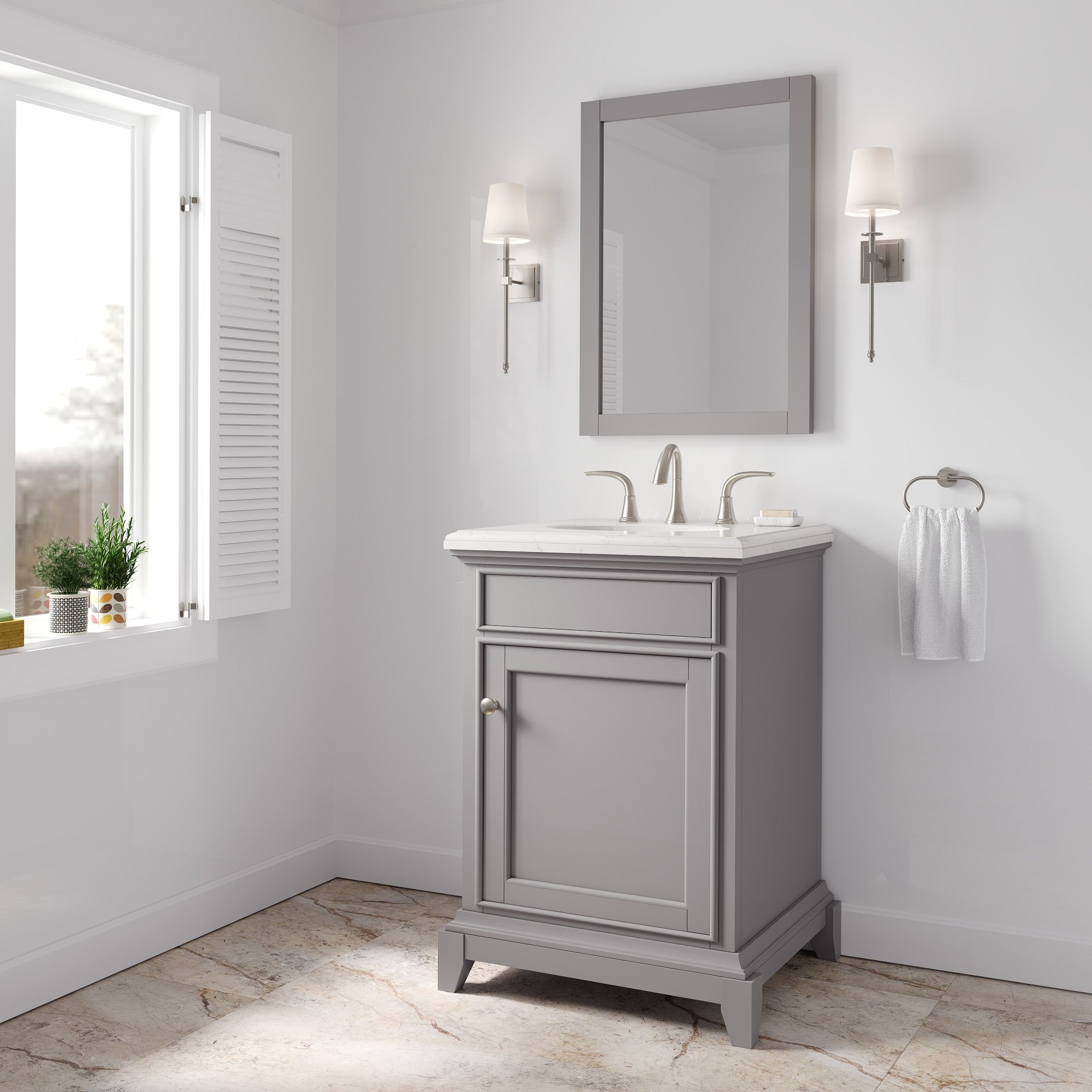 Elite Stamford 24 in. Gray Single Sink Bath Vanity with Carrara Quartz Top and Undermount Porcelain Sink