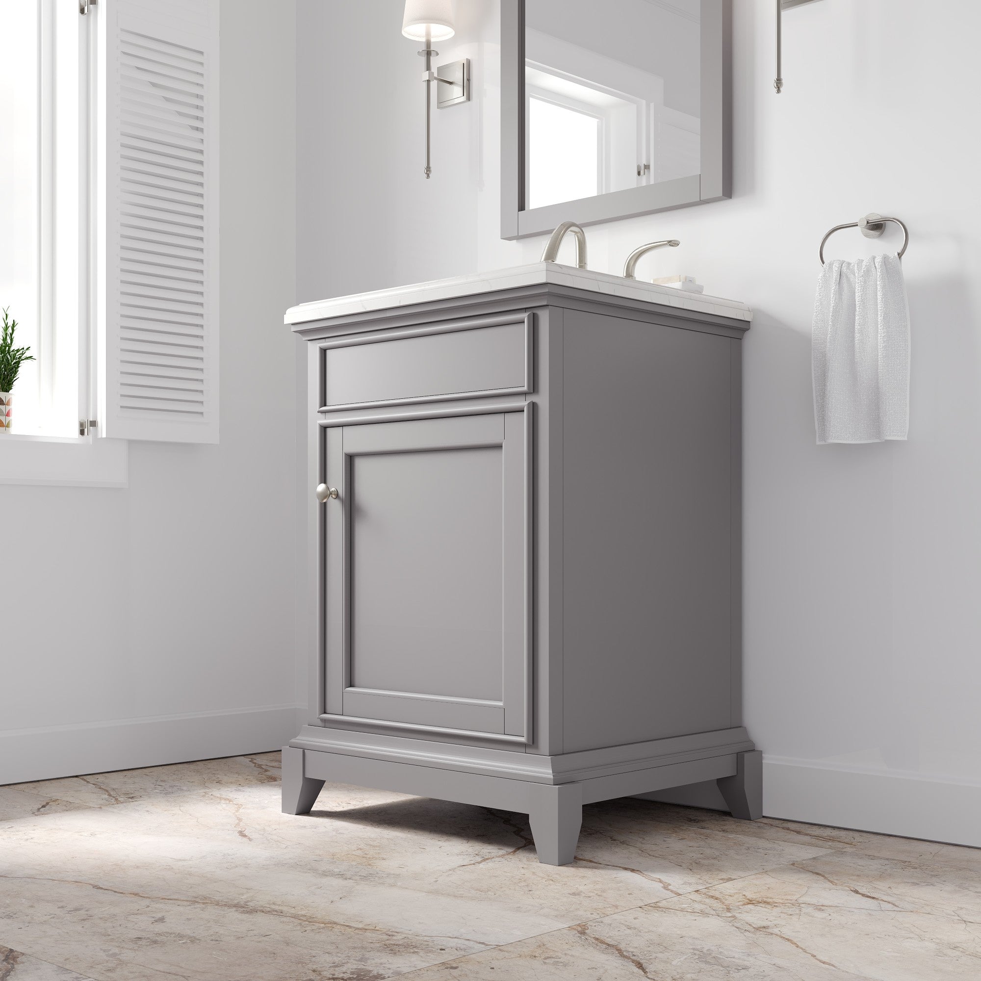 Elite Stamford 24 in. Gray Single Sink Bath Vanity with Carrara Quartz Top and Undermount Porcelain Sink