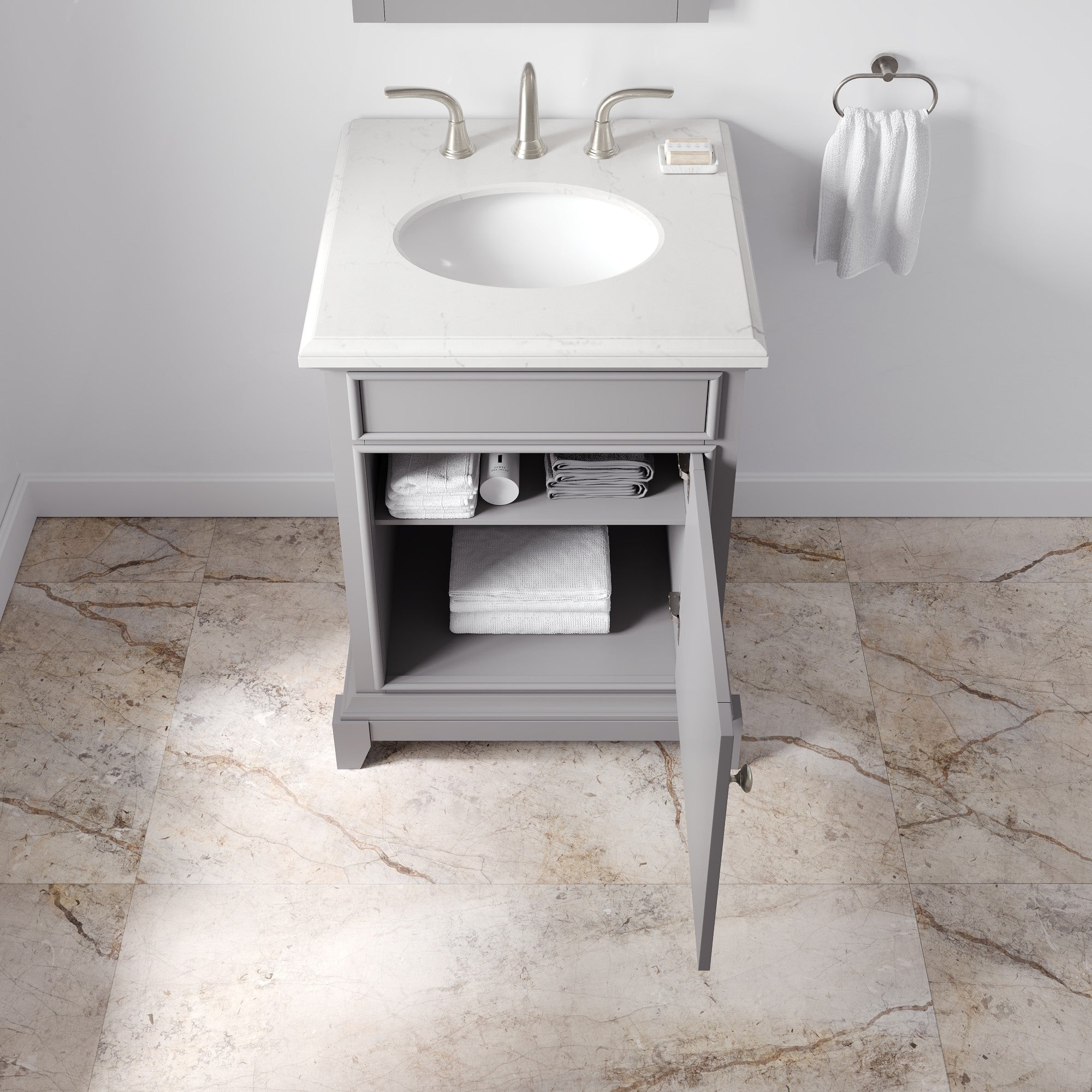 Elite Stamford 24 in. Gray Single Sink Bath Vanity with Carrara Quartz Top and Undermount Porcelain Sink