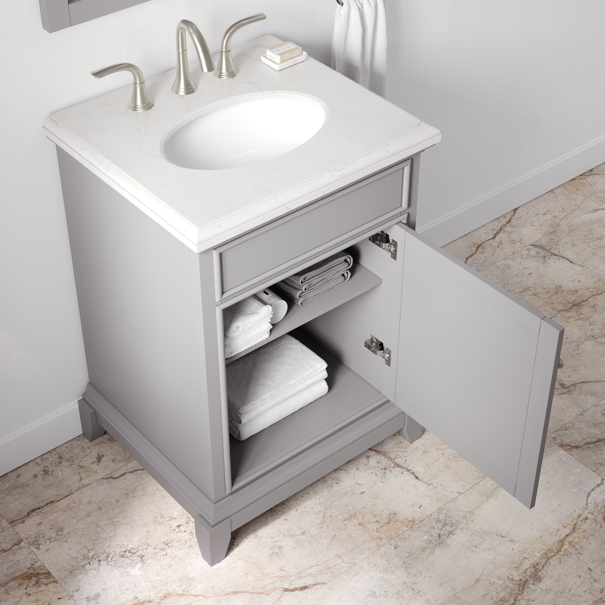Elite Stamford 24 in. Gray Single Sink Bath Vanity with Carrara Quartz Top and Undermount Porcelain Sink