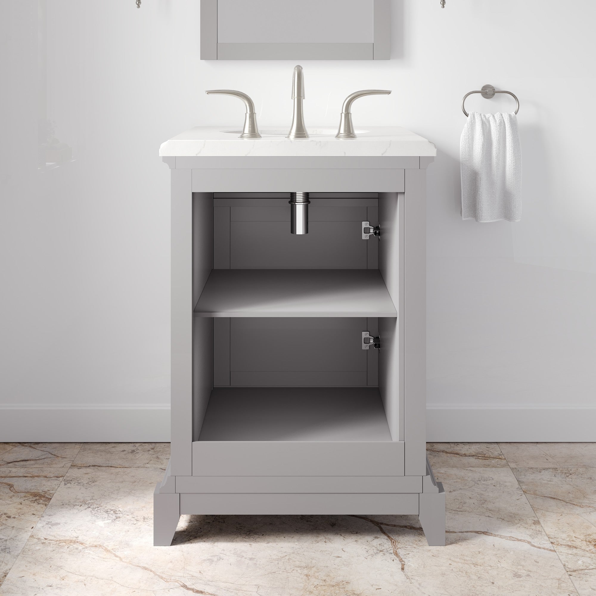 Elite Stamford 24 in. Gray Single Sink Bath Vanity with Carrara Quartz Top and Undermount Porcelain Sink