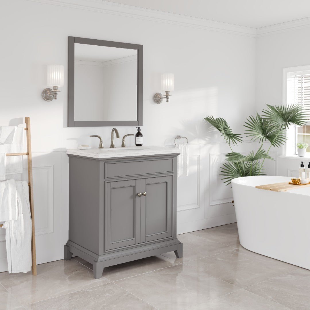 Elite Stamford 30 in. Gray Single Sink Bath Vanity with Carrara Quartz Top and Undermount Porcelain Sink - Bathroom Vanity by Eviva