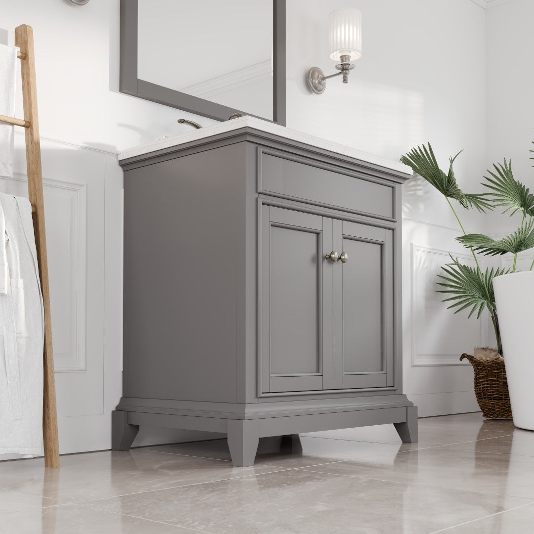 Elite Stamford 30 in. Gray Single Sink Bath Vanity with Carrara Quartz Top and Undermount Porcelain Sink
