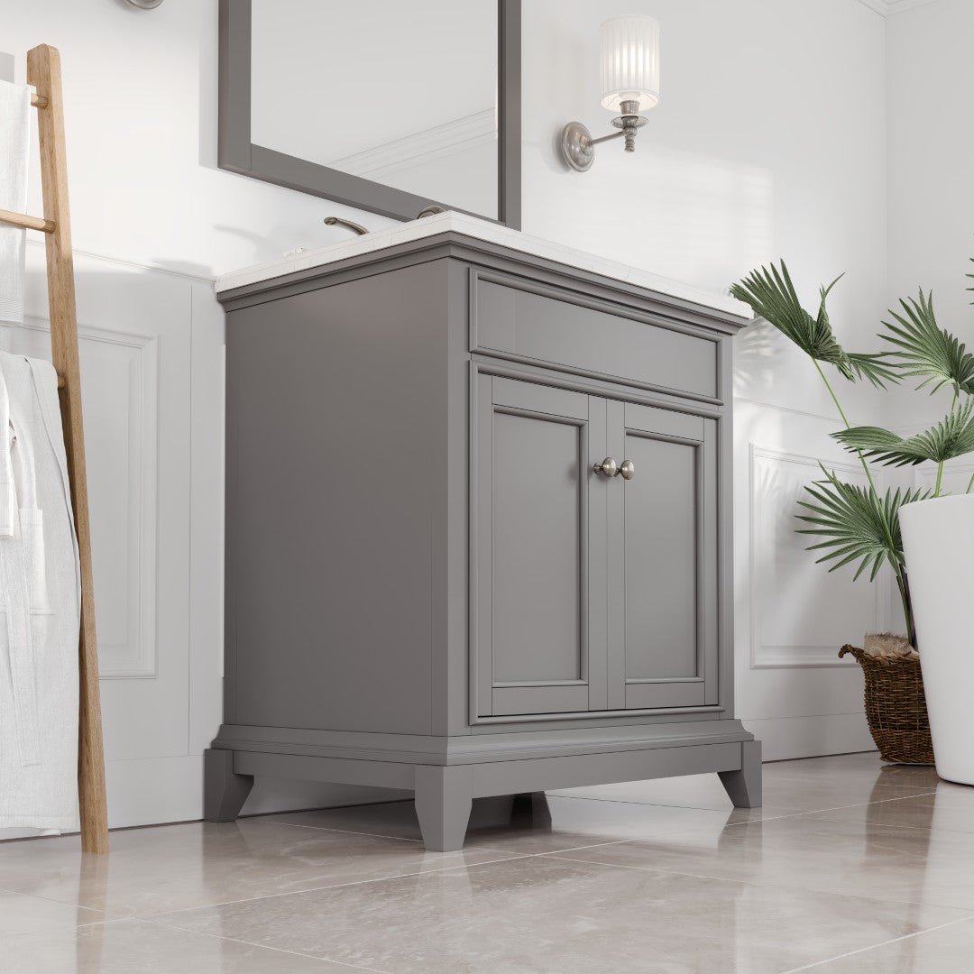 Elite Stamford 30 in. Gray Single Sink Bath Vanity with Carrara Quartz Top and Undermount Porcelain Sink - Bathroom Vanity by Eviva