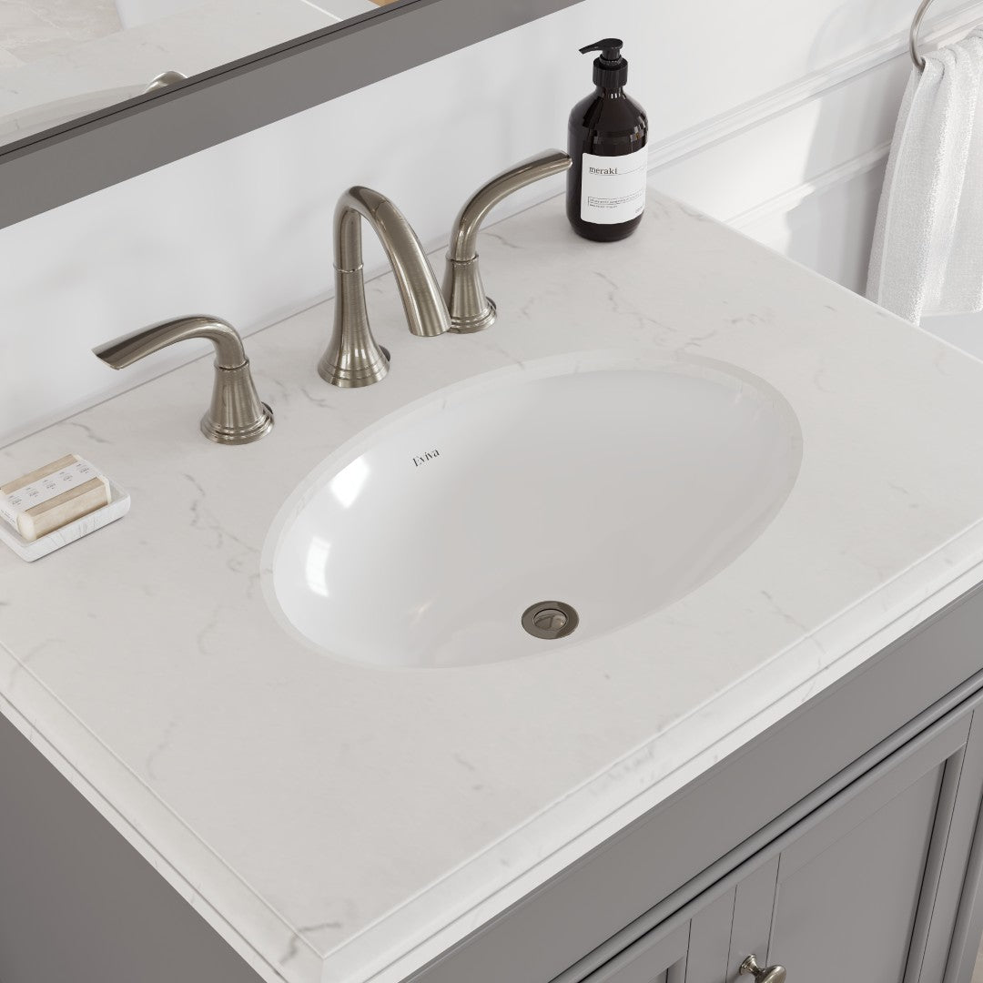 Elite Stamford 30 in. Gray Single Sink Bath Vanity with Carrara Quartz Top and Undermount Porcelain Sink