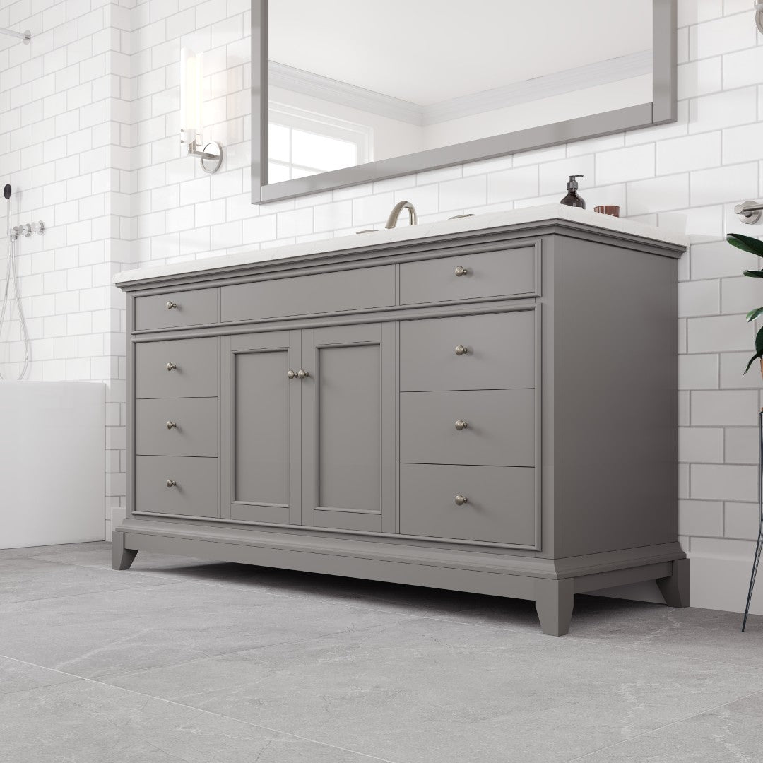 Elite Stamford 60 in. Gray Single Sink Bath Vanity with Carrara Quartz Top and Undermount Porcelain Sink